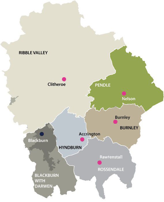 Map of East Lancashire area