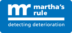 Blue box with white text - 'Martha's Rule - Detecting Deterioration'
