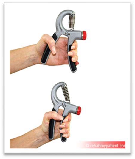 Hands clenching a hand strengthener