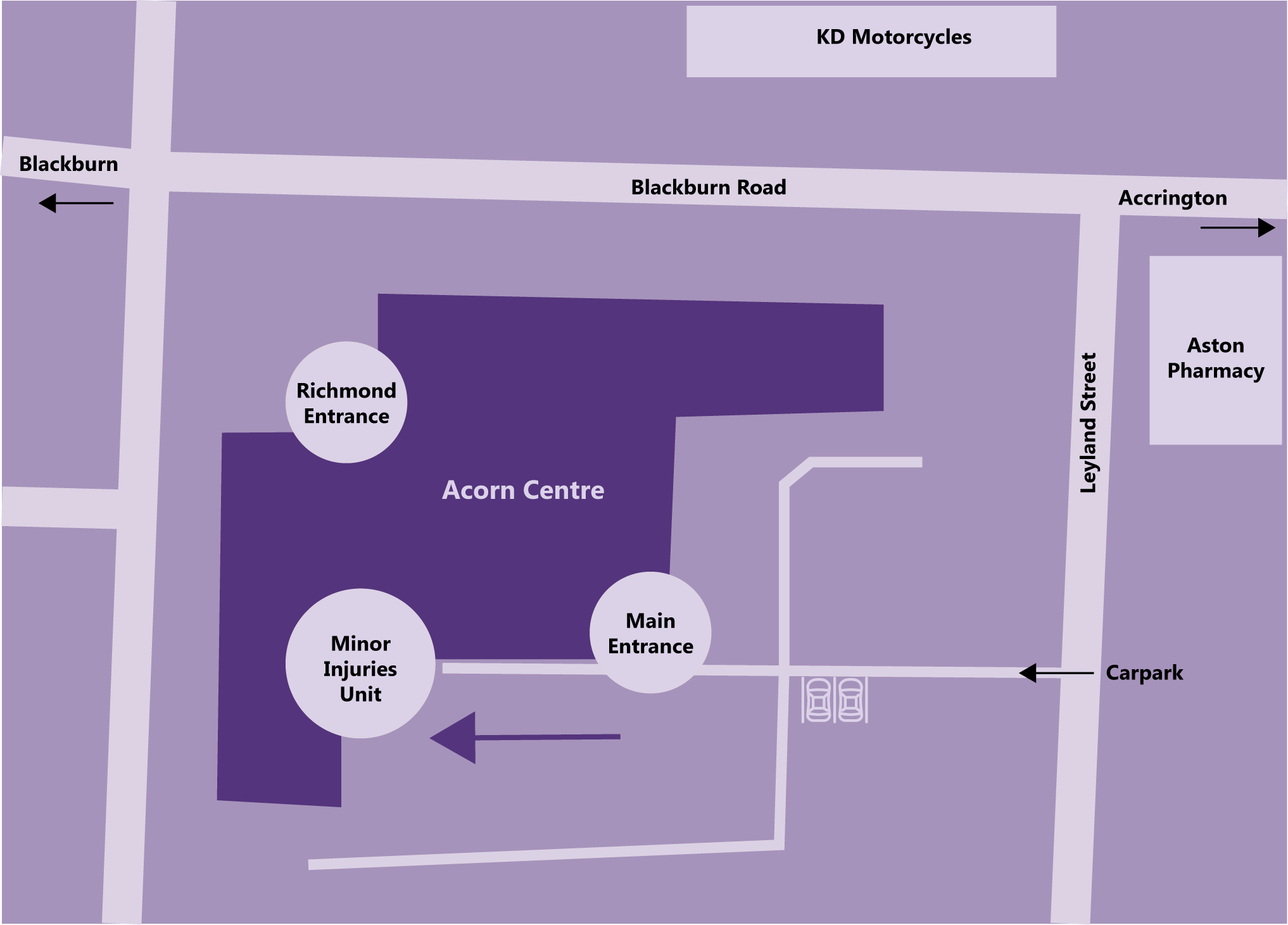 Map for how to access Minor Injuries Unit