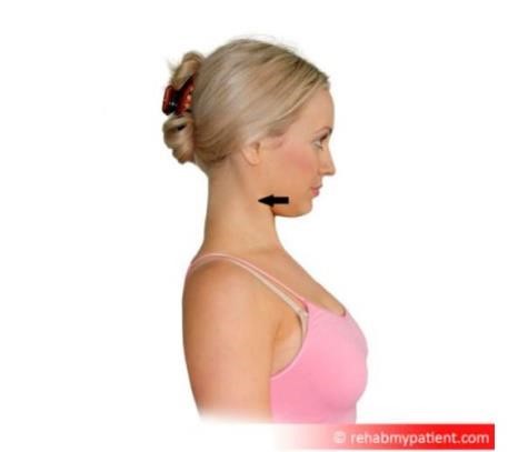 Showing neck retraction exercise